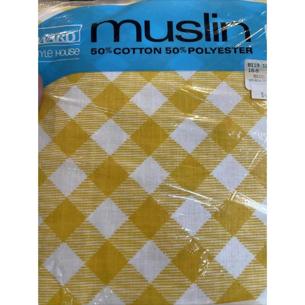 VTG One Double Size Fitted Bottom Sheet Retro 70s Yellow Checker Pattern